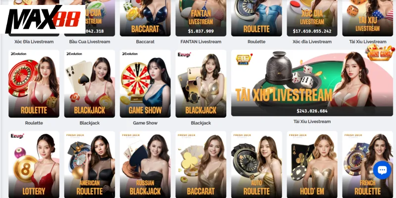 Live Casino MAX88 mang đến cảm giác như đang cược ở sòng bạc Live Casino MAX88 mang đến cảm giác như đang cược ở sòng bạc